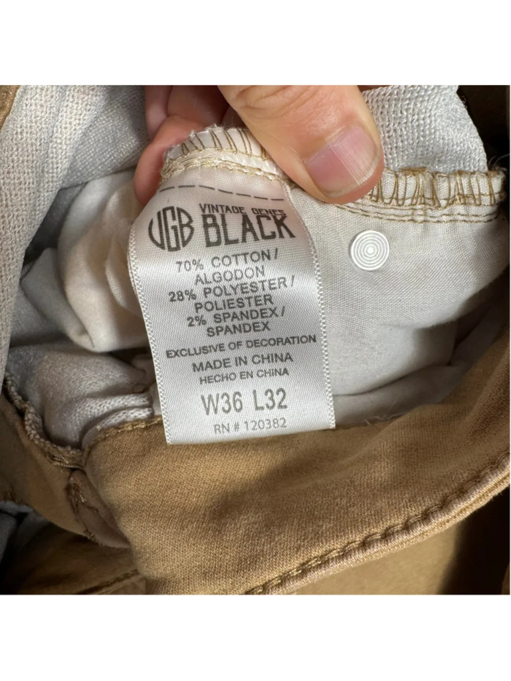 Men's Vintage Genes Black Slim Fit Chino Pants Brown Waist 36x32